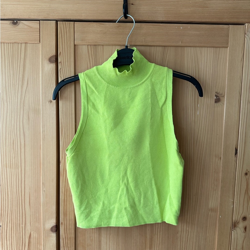 Size medium lime green turtleneck tan top